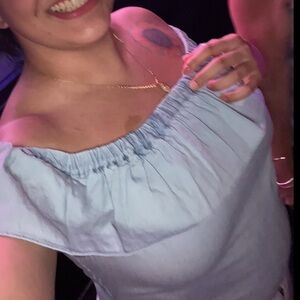 Women's Denim Ruffle Off The Shoulder Top